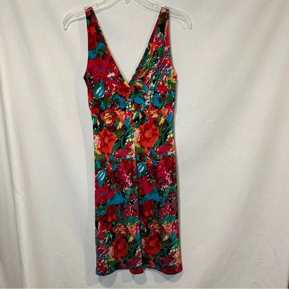 LAUREN Ralph Lauren Bright Floral Faux-Wrap Stretch Jersey Midi Dress | Sz 8 - Picture 4 of 6